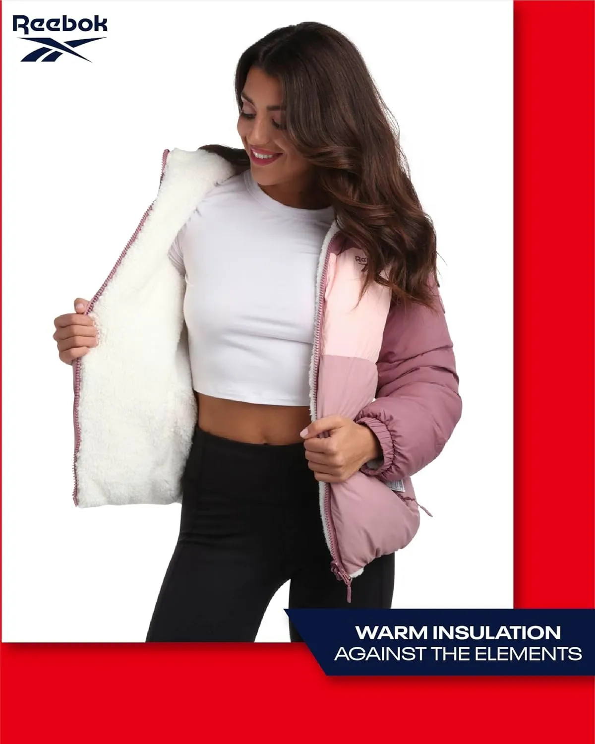 Reebok Women's Winter Jacket - Reversible Quilted Puffer Coat with Sherpa Fleece Lining - Reversible Jacket for Women (S-XL)