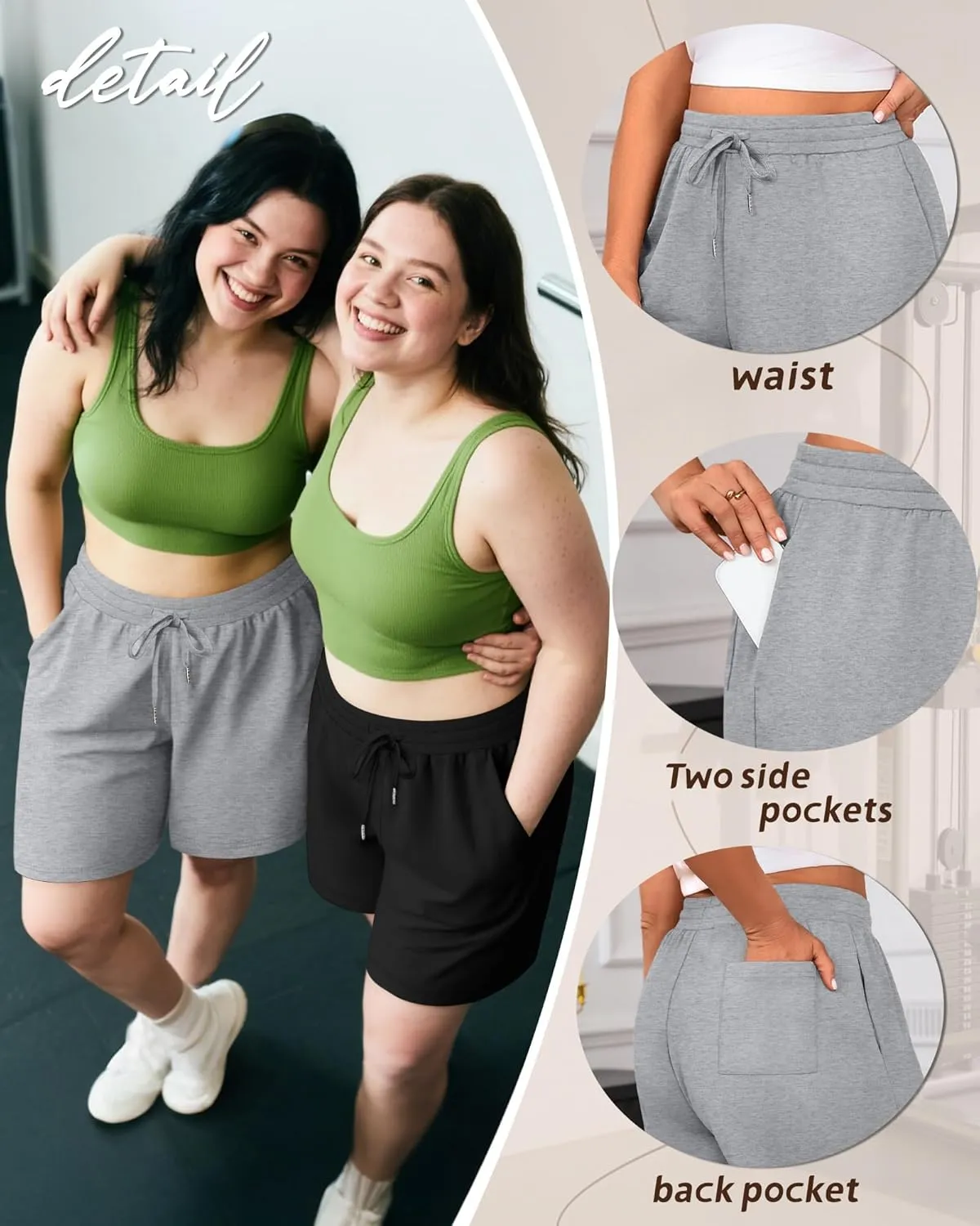 Riyiper 3 Pack Women's Plus Size Shorts Drawstring Bermuda Shorts Casual Wide Leg Knee Length Shorts with Pockets