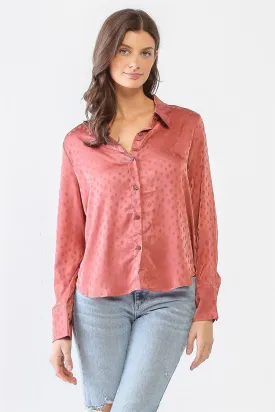 Satin Diamond Print Long Sleeve Button-Up Shirt /3-2-1