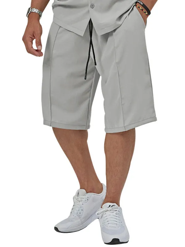 Smart Casual Men’s 2-Piece Set with Button-Up Shirt & Pocketed Shorts