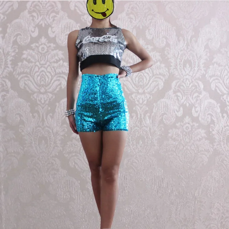 Stretchy Sequin High Waist Shorts