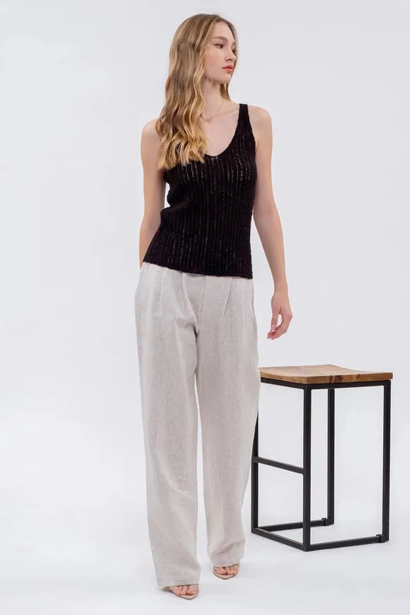 V Neck Crochet Knit Tank Top BLACK