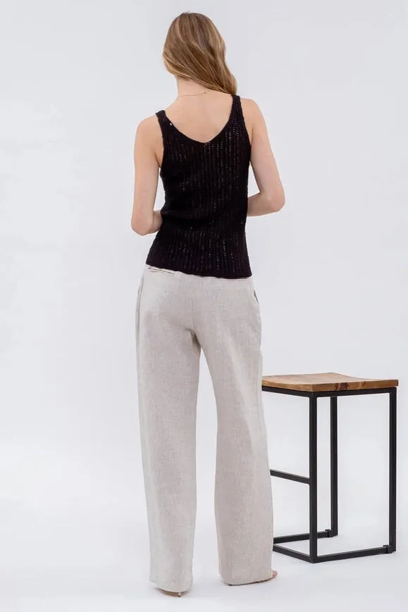 V Neck Crochet Knit Tank Top BLACK