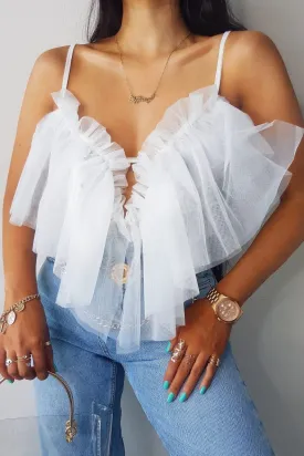White Ruffle Mesh Bodysuit