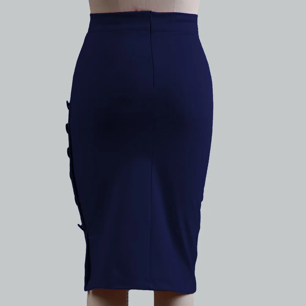 Wjczt New Women Elegant Slim Pencil Skirts High Waist Ladies Skirt Side Split Button Office Ladies Bodycon Fitted Skirts