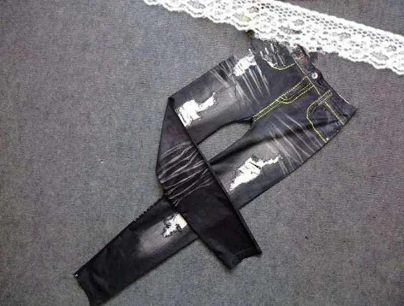 Women Ripped Denim Jean Look Skinny Leggings Slim Jeggings Trousers Blue Black