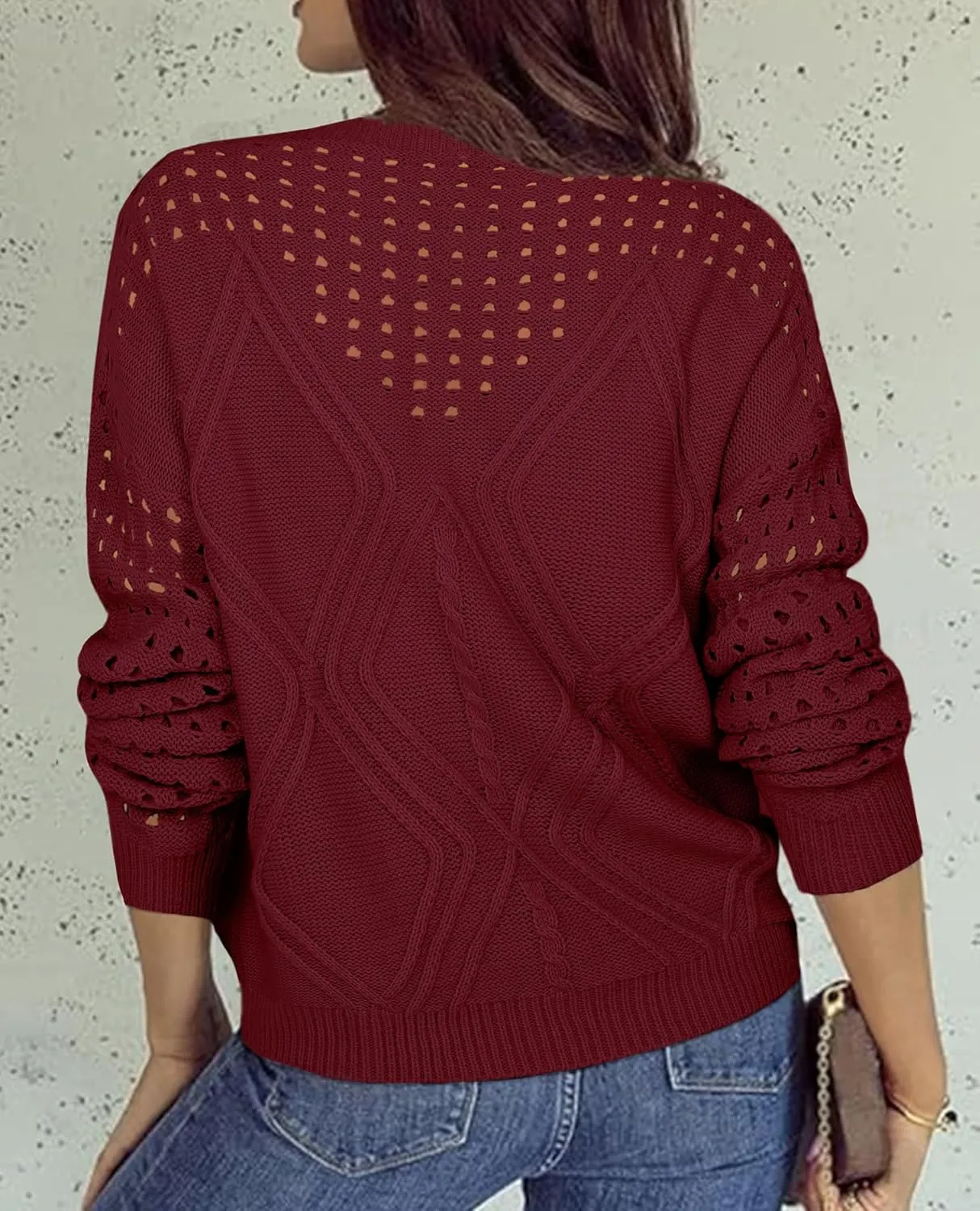 Womens 2025 Spring Sweaters Oversized Crewneck Cable Knit Pullover Crochet Hollow Out Chunky Jumper Casual Tunic Tops