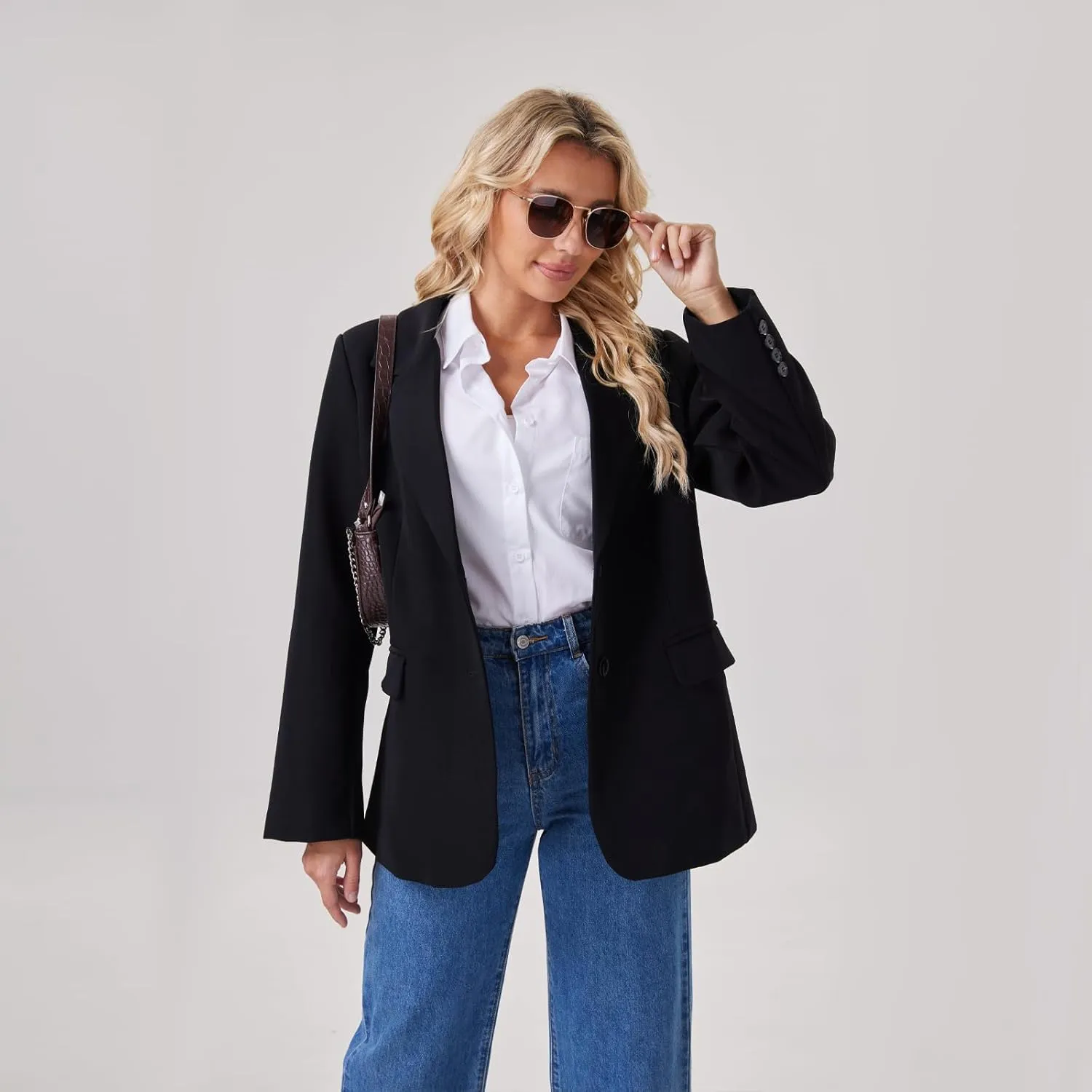 Womens Button Down Shirts Long Sleeve Wrinkle Free Work Office Button Up Dress Shirt with Pocket