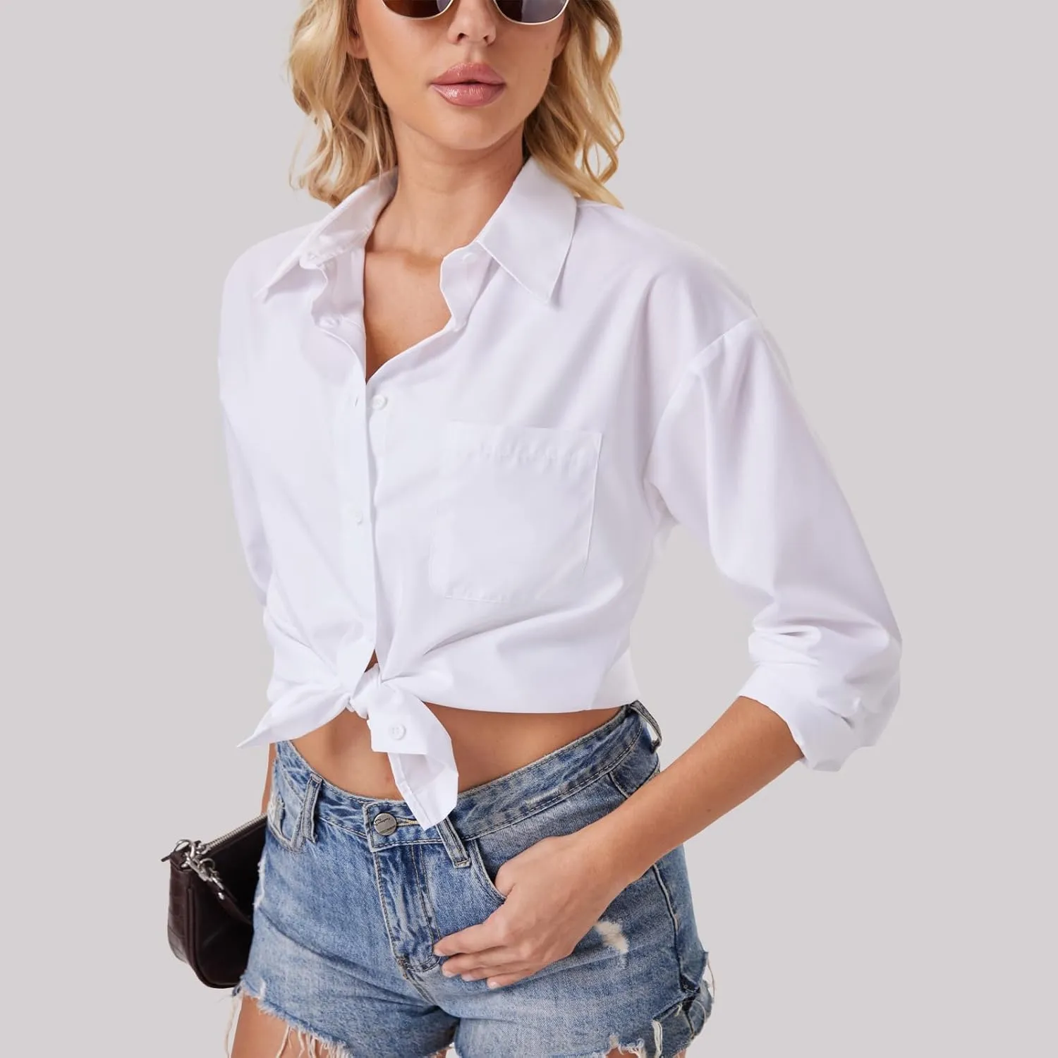 Womens Button Down Shirts Long Sleeve Wrinkle Free Work Office Button Up Dress Shirt with Pocket