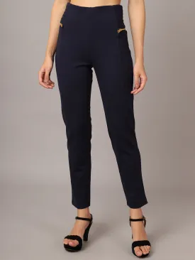 Women's  Flat Front Navy Blue  High rise Jeggings