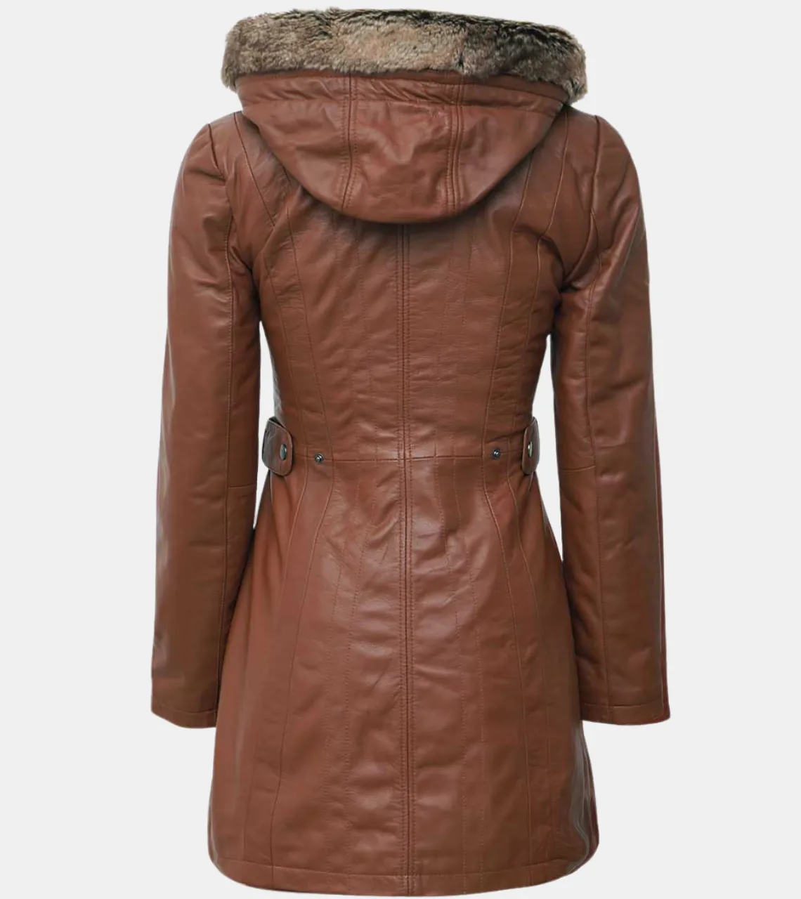 Women's Hooded Tan Brown Leather Coat