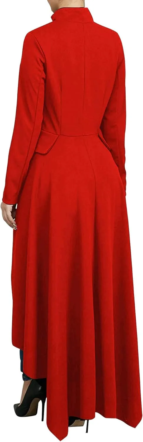 Womens Long Dovetail Gothic Trench Coat Polka Dot Zipper Up Tailcoat Jacket