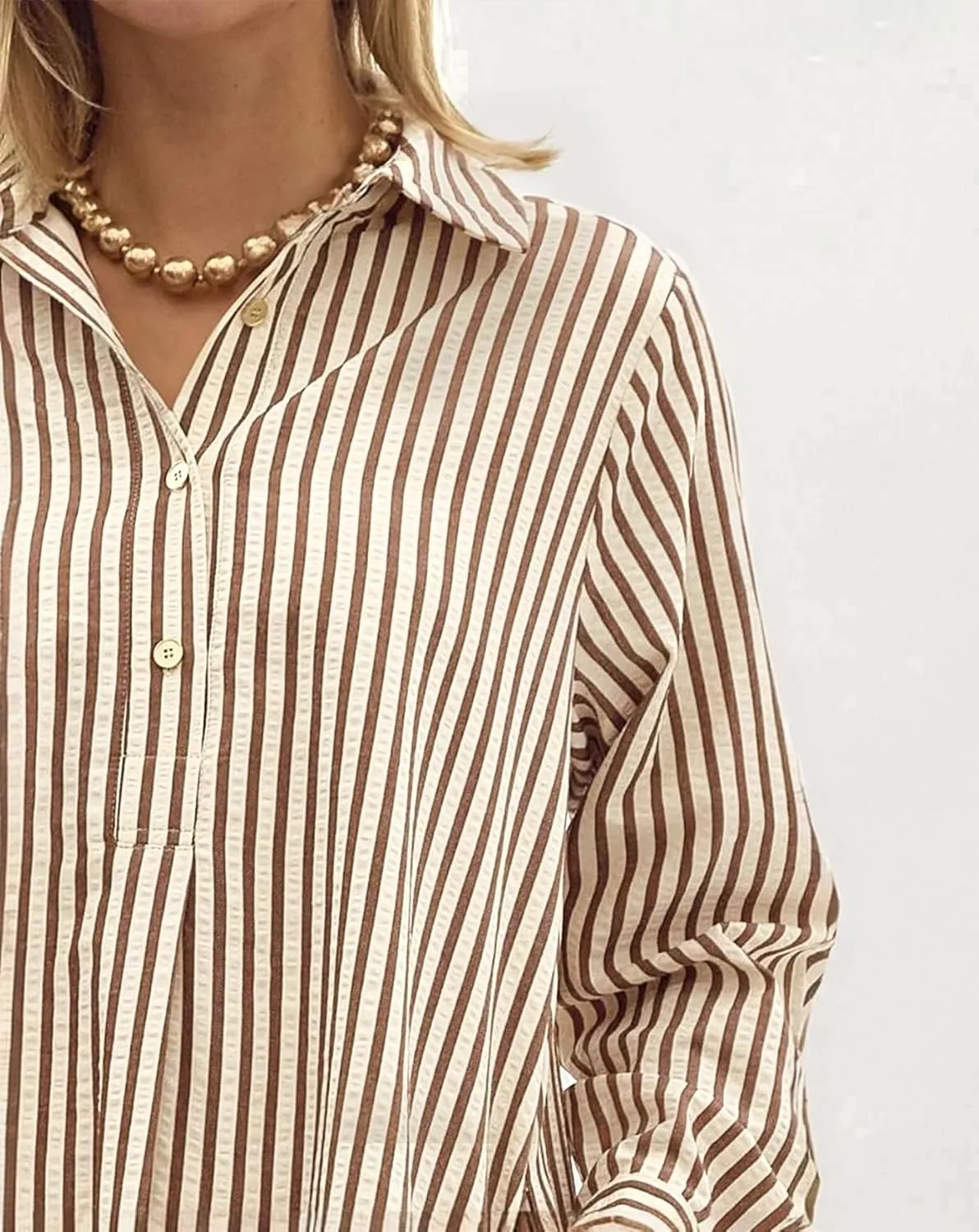Womens Striped Shirt Mini Dress Long Sleeve Collared Ruffle Hem Button Up Tunic Flowy Swing Dresses